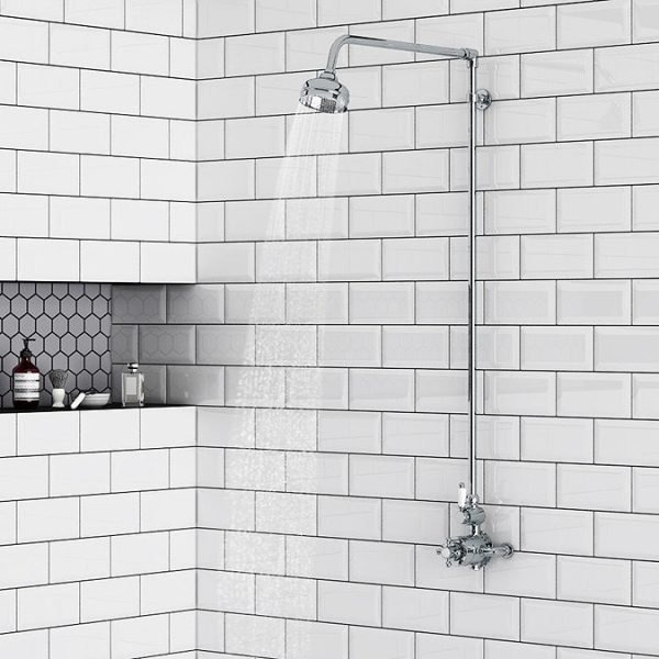 Trafalgar Traditional Twin Exposed Thermostatic Shower Valve with Rigid Riser Chrome - Image 4