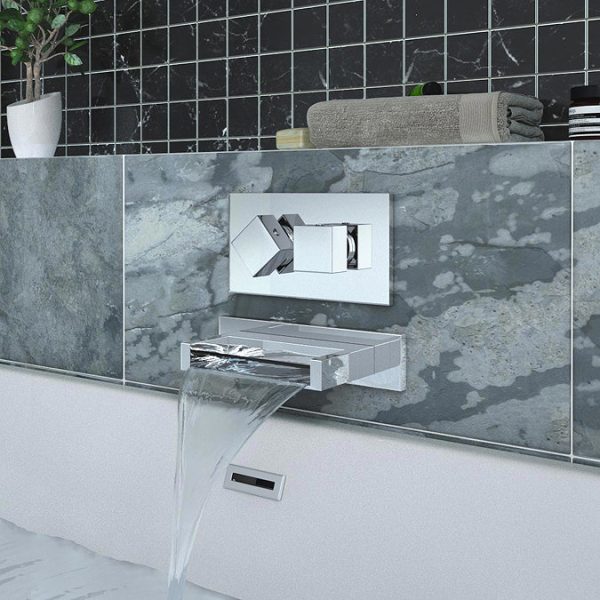 Toreno Modern Wall Mounted Waterfall Bath Spout   Chrome - Image 2