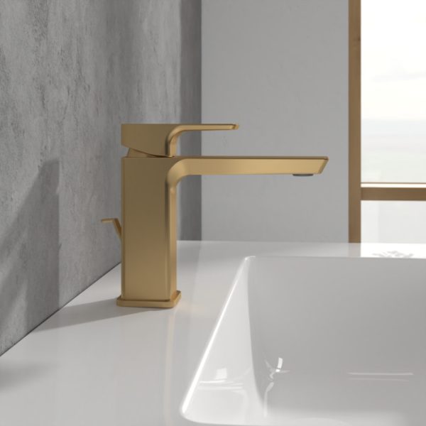 Villeroy and Boch Subway 3.0 Single Lever Basin Mixer with Pop up Waste   Brushed Gold - Image 4