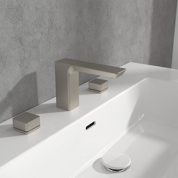 Villeroy and Boch Subway 3.0 Deck Mounted (3TH) Basin Mixer   Brushed Nickel Matt - Image 3