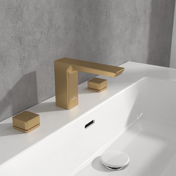 Villeroy and Boch Subway 3.0 Deck Mounted (3TH) Basin Mixer   Brushed Gold - Image 3