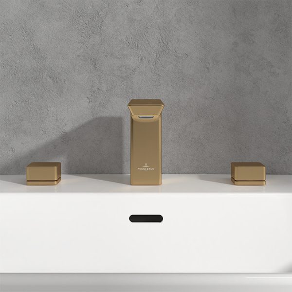 Villeroy and Boch Subway 3.0 Deck Mounted (3TH) Basin Mixer   Brushed Gold - Image 2
