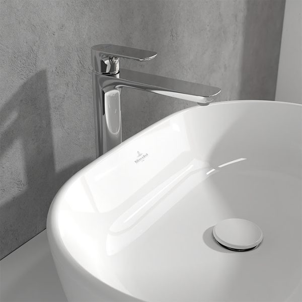 Villeroy and Boch O.novo Tall Basin Mixer with Push open Waste   Chrome - Image 3