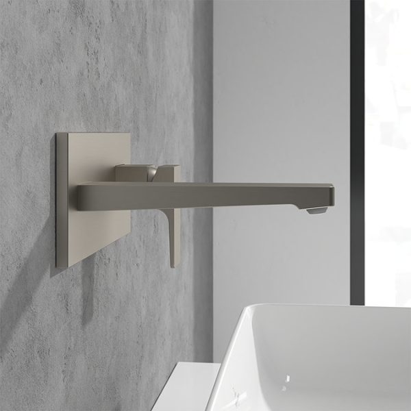 Villeroy and Boch Architectura Square Wall Mounted Single Lever Basin Mixer   Brushed Nickel Matt - Image 4