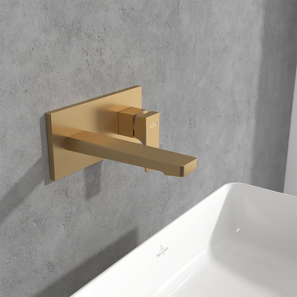 Villeroy and Boch Architectura Square Wall Mounted Single Lever Basin Mixer   Brushed Gold - Image 3