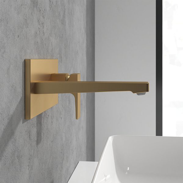 Villeroy and Boch Architectura Square Wall Mounted Single Lever Basin Mixer   Brushed Gold - Image 4