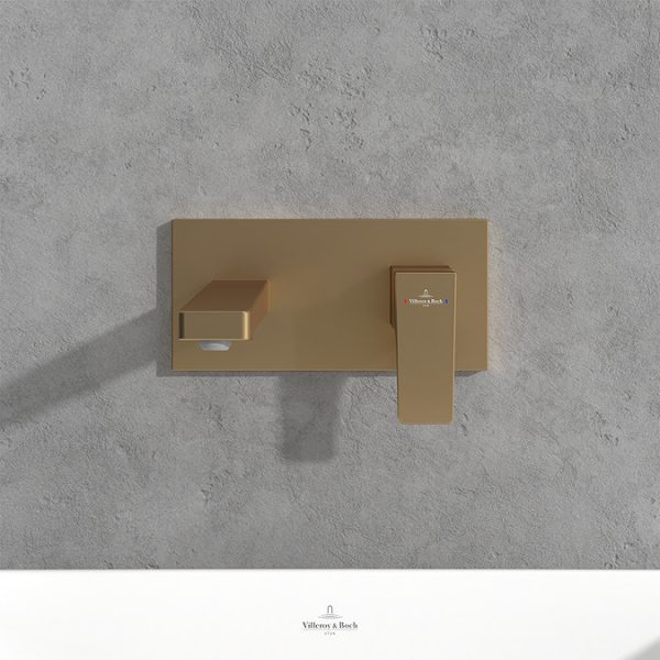Villeroy and Boch Architectura Square Wall Mounted Single Lever Basin Mixer   Brushed Gold - Image 2