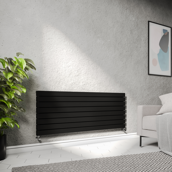 Urban Horizontal Radiator   Matt Black   Double Panel (1600mm Wide) 608mm High