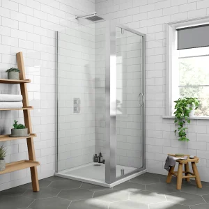 Newark 900 x 900mm Pivot Door Shower Enclosure + Pearlstone Tray