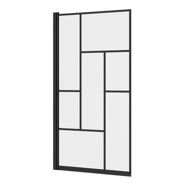 Venice Abstract Matt Black Grid Screen w. Single Ended Bath + Satin Blue Panel - Image 4