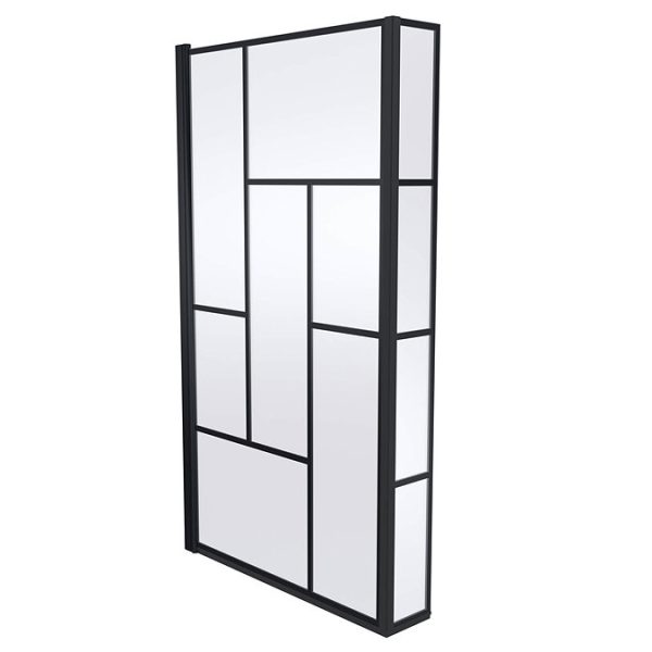 Venice Shower Bath   1700 L Shaped with Matt Black Abstract Grid Screen + Satin Grey Panel - Image 5