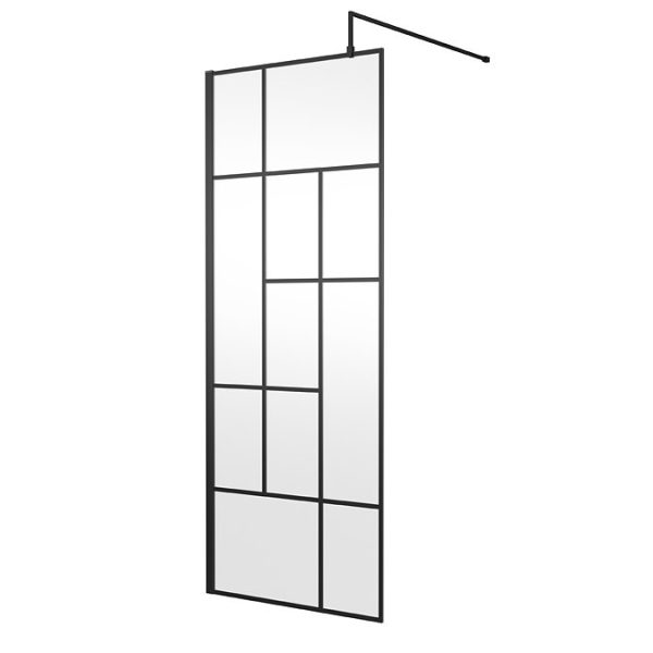 Venice 1400 x 900 Matt Black Abstract Grid Wet Room (800mm Screen + Tray) - Image 6