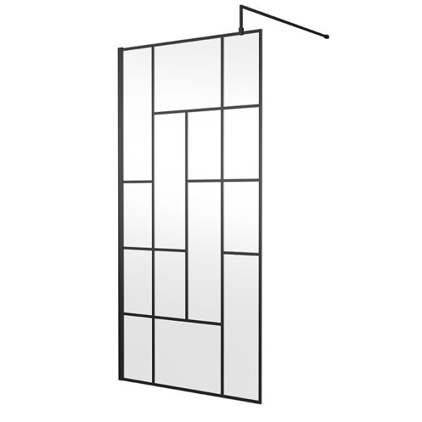 Venice 1600 x 800 Matt Black Abstract Grid Wet Room (1000mm Screen + Tray) - Image 6
