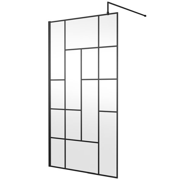 Venice 1700 x 800 Matt Black Abstract Grid Wet Room (1100mm Screen + Tray) - Image 6