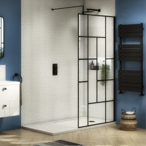 Venice 1700 x 800 Matt Black Abstract Grid Wet Room (1100mm Screen + Tray)