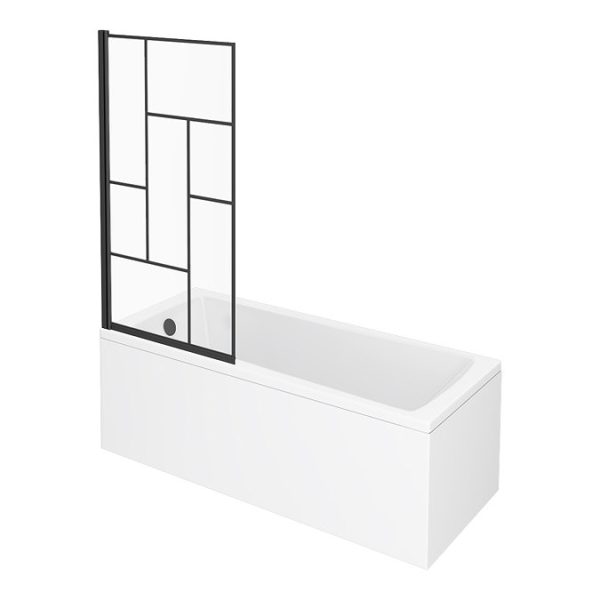 Venice Abstract Matt Black Grid Bath Screen with Square Single Ended Bath - Image 3