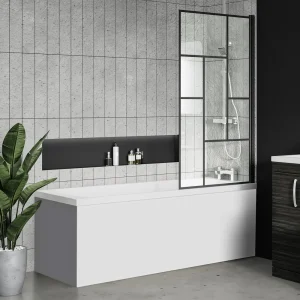 Venice Abstract Matt Black Grid Bath Screen with Square Single Ended Bath