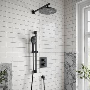 Villeroy and Boch Round Verve Complete Shower Set with Slider Rail Kit   Matt Black