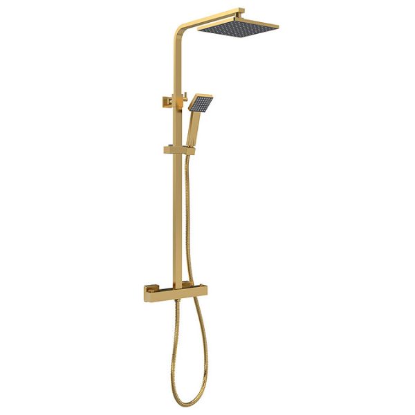 Venice Cubo Brushed Brass Modern Thermostatic Shower - Image 2