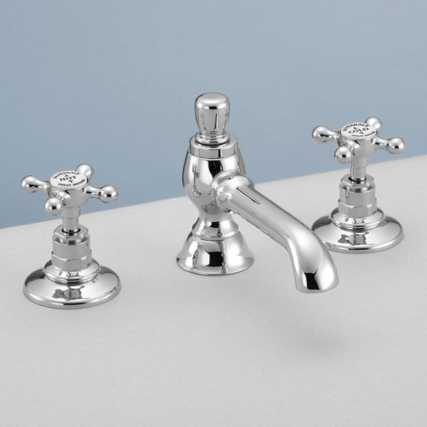 Silverdale Victorian 3 Hole Basin Tap with Pop Up Waste Chrome - Image 2