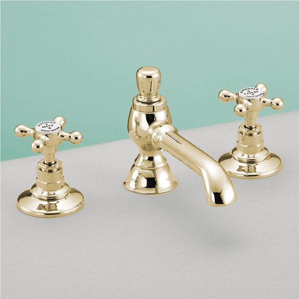 Silverdale Victorian 3 Hole Basin Deck with Pop Up Waste Gold - Image 2