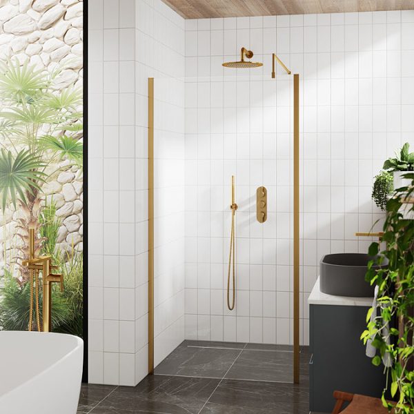 Venice Brushed Brass Outer Framed 8mm Wetroom Screen with Support Arm (1950mm High) - Image 5