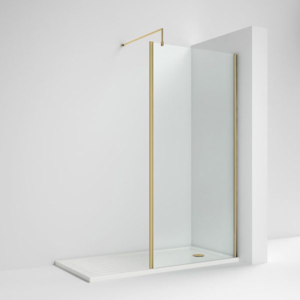 Venice Brushed Brass Outer Framed 8mm Wetroom Screen with Support Arm (1950mm High) - Image 2