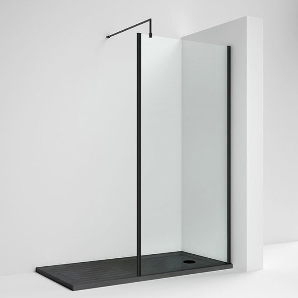 Venice Matt Black Outer Framed 8mm Wetroom Screen with Support Arm (1950mm High) - Image 2