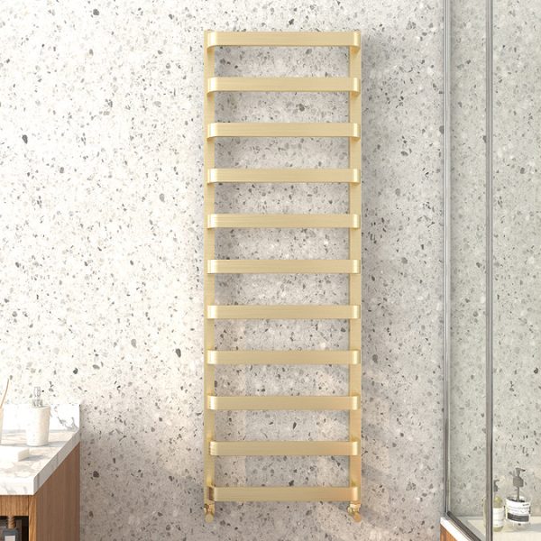 Venice Brushed Brass Designer Heated Towel Rail (500 x 1500mm) - Image 4