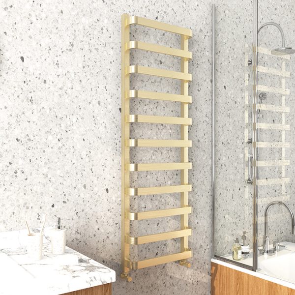 Venice Brushed Brass Designer Heated Towel Rail (500 x 1500mm) - Image 3