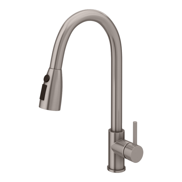 Venice Modern Kitchen Mixer Tap with Swivel Spout & Pull Out Spray   Brushed Steel