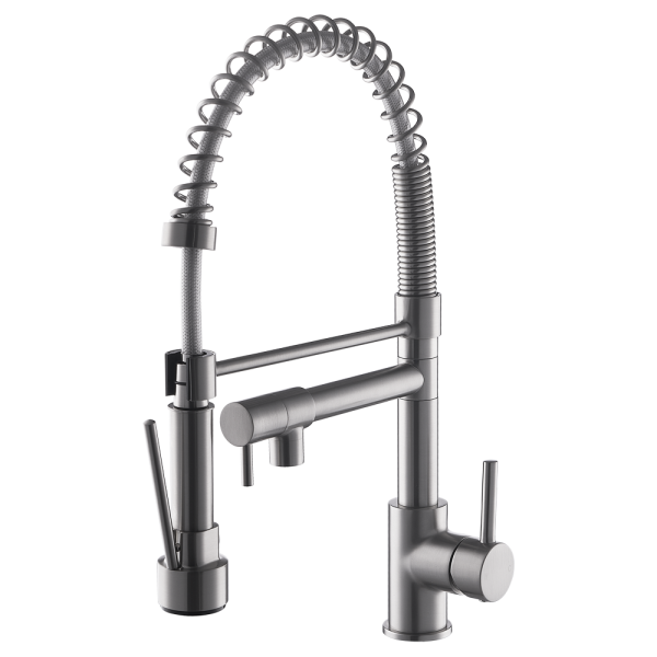 Venice Modern Kitchen Mixer Tap with Swivel Spout & Directional Spray   Brushed Steel