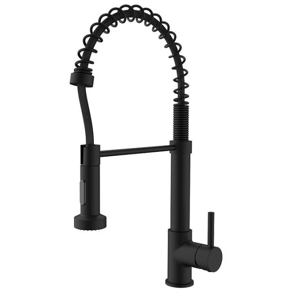 Venice Matt Black Spring Style Kitchen Sink Mixer with Pull Out Spray - Image 2