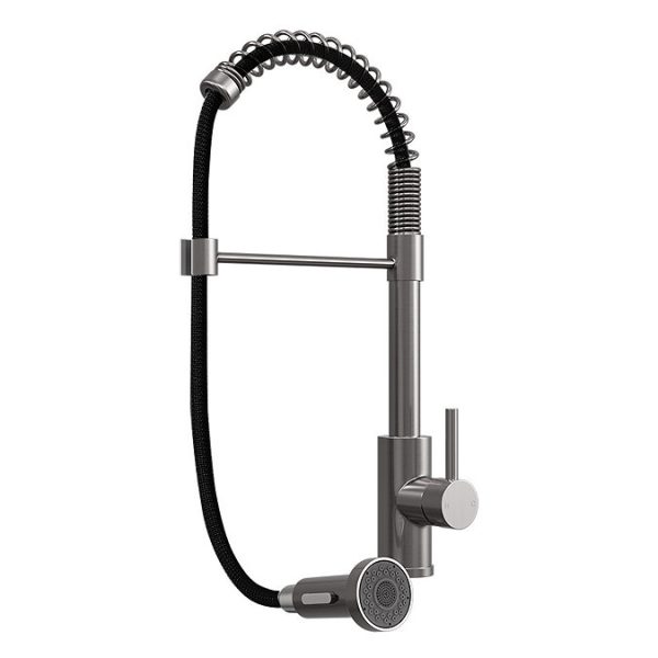 Venice Brushed Steel Spring Style Kitchen Sink Mixer with Pull Out Spray - Image 2