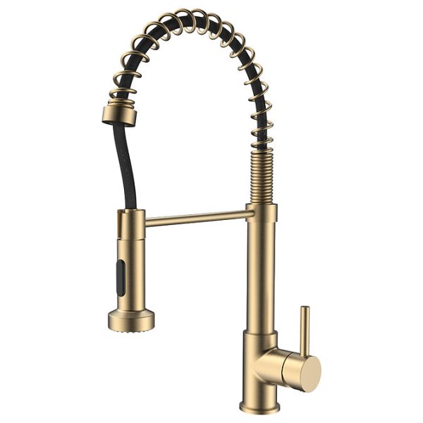 Venice Brushed Brass Spring Style Kitchen Sink Mixer with Pull Out Spray - Image 2