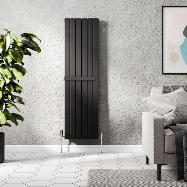 Urban Vertical Radiator   Matt Black   Double Panel (1600mm High) 456mm Wide with Rail - Image 3