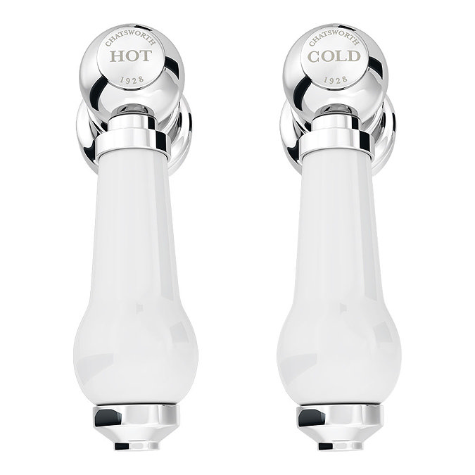 Chatsworth 1928 Traditional Wall Mounted White Lever Basin Mixer Tap - Image 2