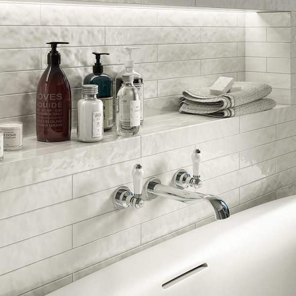 Chatsworth 1928 Traditional Wall Mounted White Lever Bath Filler Tap - Image 2