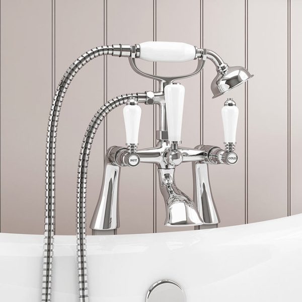 Lancaster Traditional Freestanding Chrome Bath Shower Mixer & Shower Kit - Image 3
