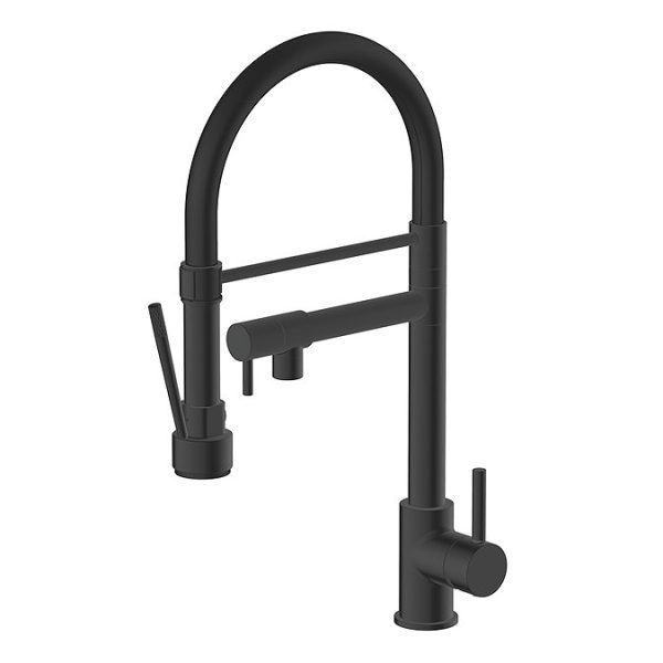 Venice Matt Black Kitchen Sink Mixer with Smooth Rubber Hose and Flexi Spray - Image 2