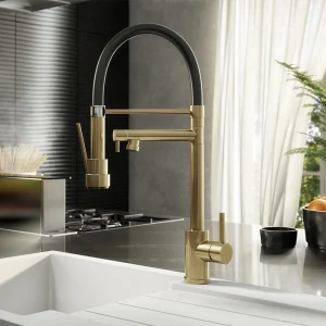 Venice Kitchen Mixer Tap with Swivel Spout & Directional Spray   Brushed Brass
