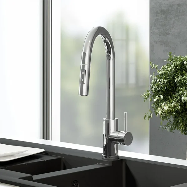 Venice Chrome Kitchen Sink Mixer with Pull Out Hose and Spray Head