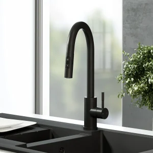 Venice Matt Black Kitchen Sink Mixer with Pull Out Hose and Spray Head