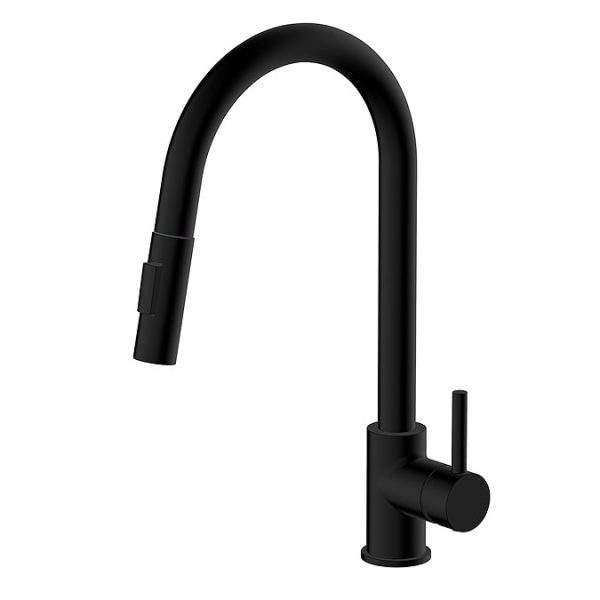 Venice Matt Black Kitchen Sink Mixer with Pull Out Hose and Spray Head - Image 2