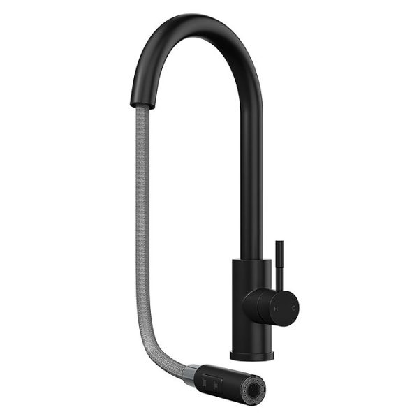 Venice Matt Black Kitchen Sink Mixer with Pull Out Hose and Spray Head - Image 3
