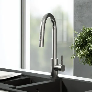Venice Brushed Steel Kitchen Sink Mixer with Pull Out Hose and Spray Head
