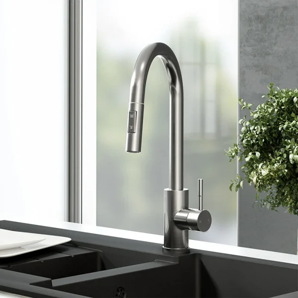 Venice Brushed Steel Kitchen Sink Mixer with Pull Out Hose and Spray Head