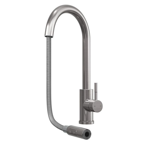 Venice Brushed Steel Kitchen Sink Mixer with Pull Out Hose and Spray Head - Image 3