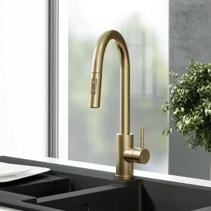Venice Brushed Brass Kitchen Sink Mixer with Pull Out Hose and Spray Head