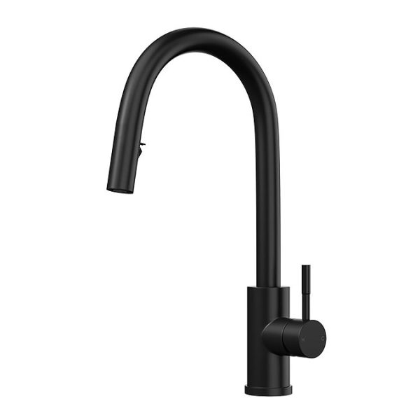 Venice Matt Black Kitchen Sink Mixer with Concealed Pull Out Hose and Spray Head - Image 3